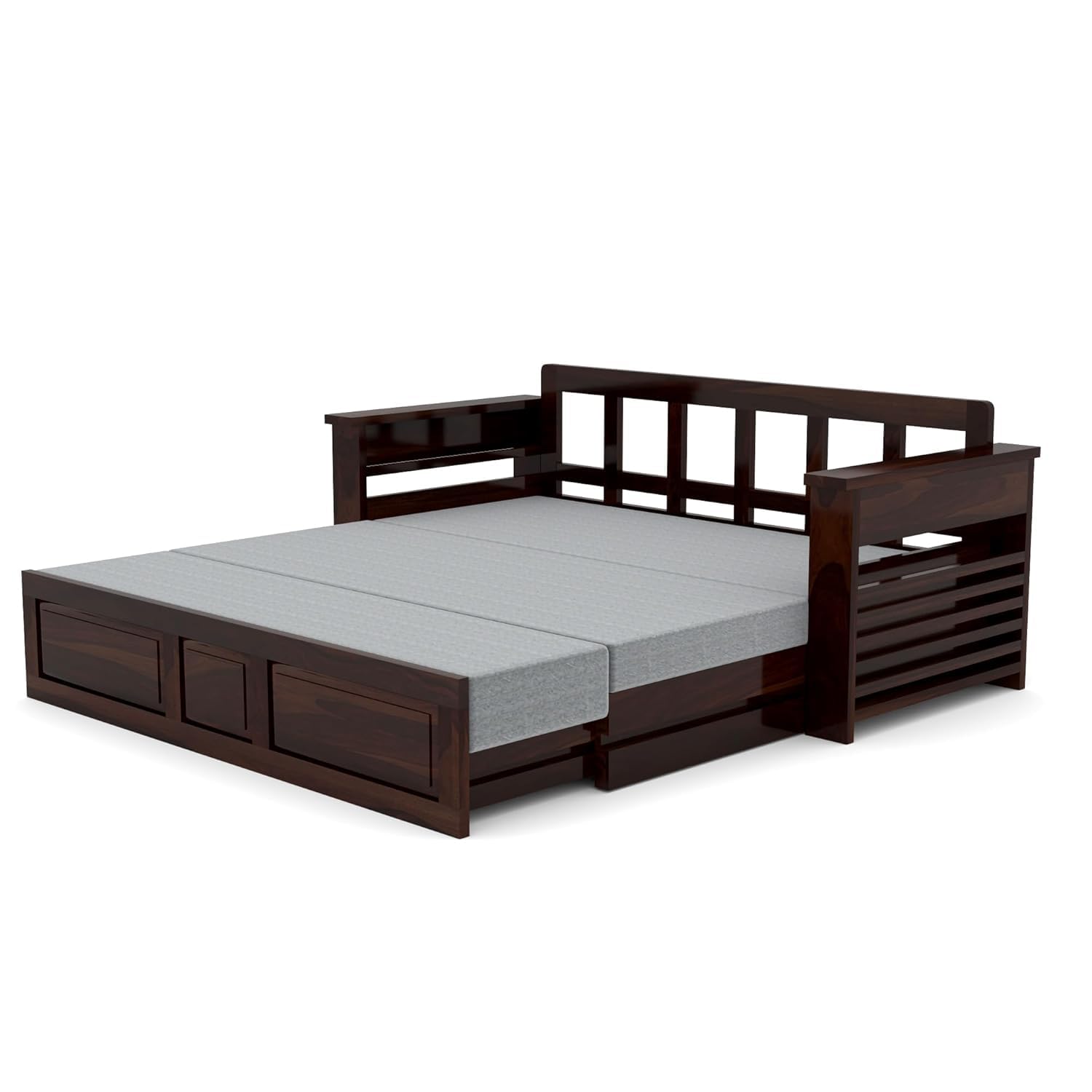 Solid Sheesham Wood Single Sofa Cum Bed | Walnut Finish