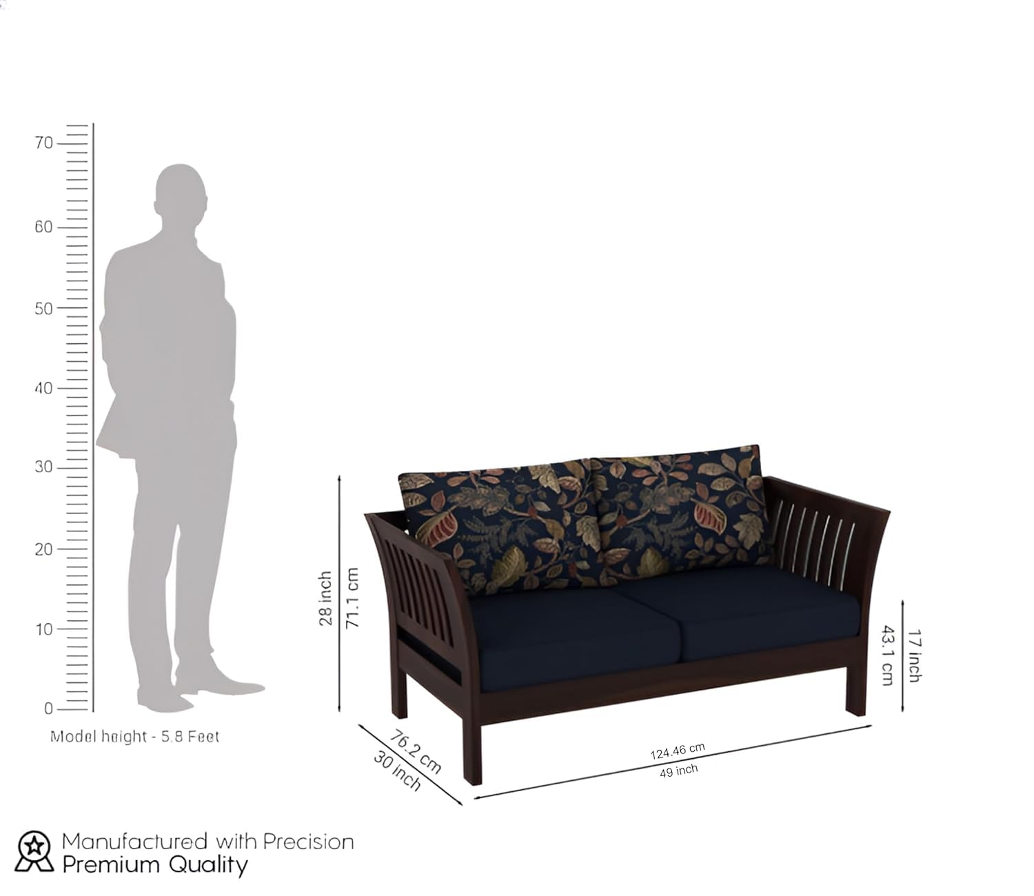 Solid Sheesham Wood 2-Seater Sofa for Living Room