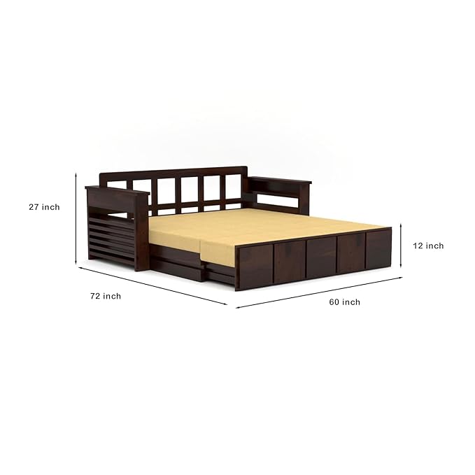 Solid Sheesham 3-Seater Sofa Cum Bed - Walnut Finish