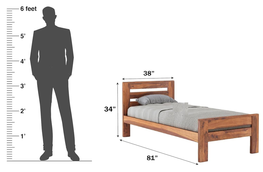 Premium Single Size Solid Sheesham Bed | Ntural Finish