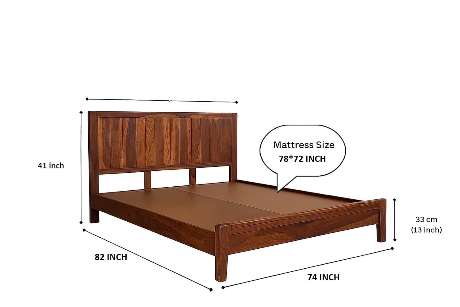 Solid Sheesham King Size  Bed - Natural Finish