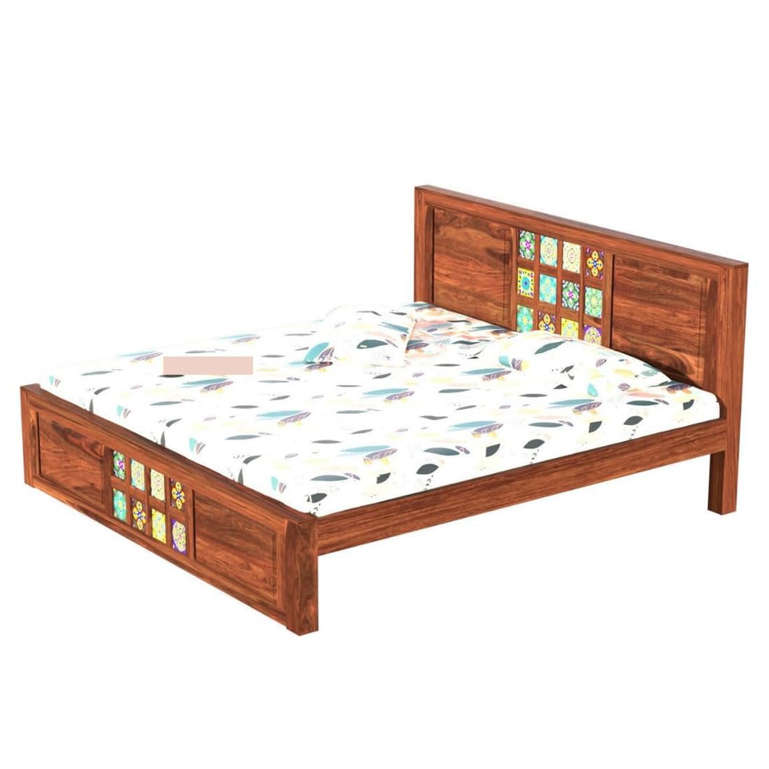 Jodhpuri Tile King Size Sheesham Wood Bed For Wedroom
