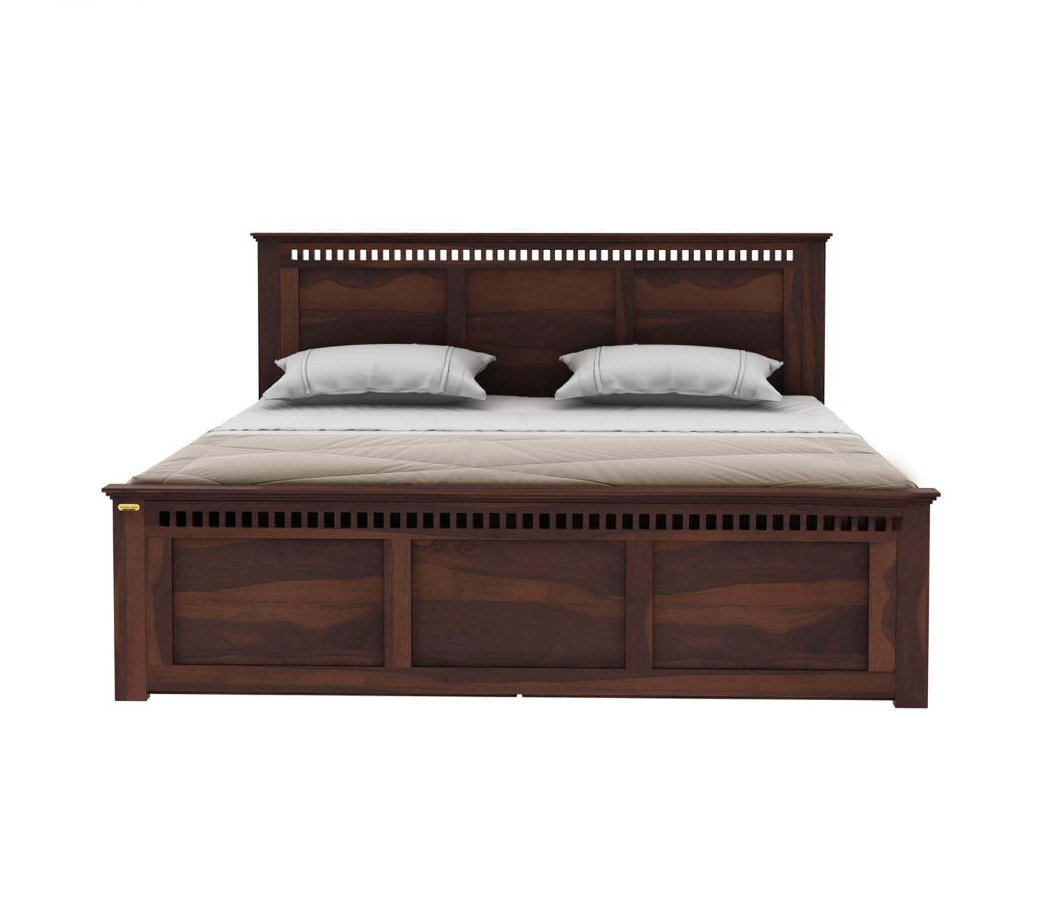 Panelled Headboard King Size Bed with Storage - Walnut Finish
