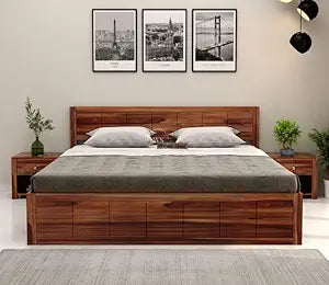 Groove Design King Bed with Quad Storage - Teak Finish
