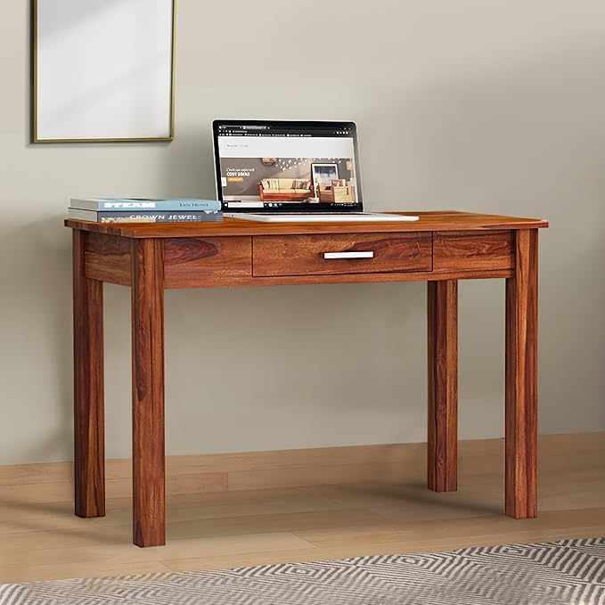 Sheesham Wood Study Desk with Drawer - Teak Finish
