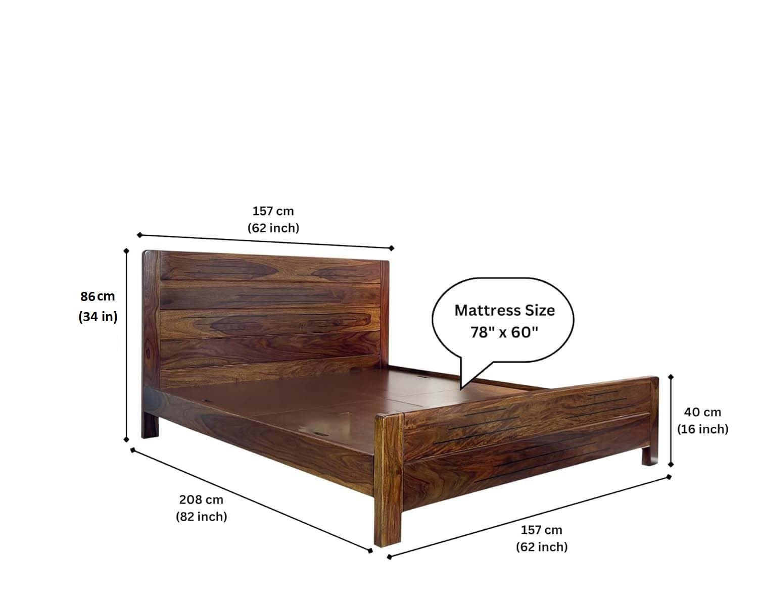 Modern Natural Finish Queen Sheesham Bed For Bedroom