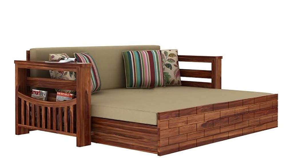Solid Sheesham Sofa Cum Bed For Livingroom | Natural Finish
