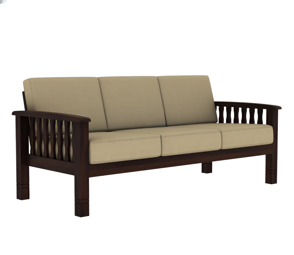 Solid Sheesham Wood 3-Seater Sofa - Walnut Finish
