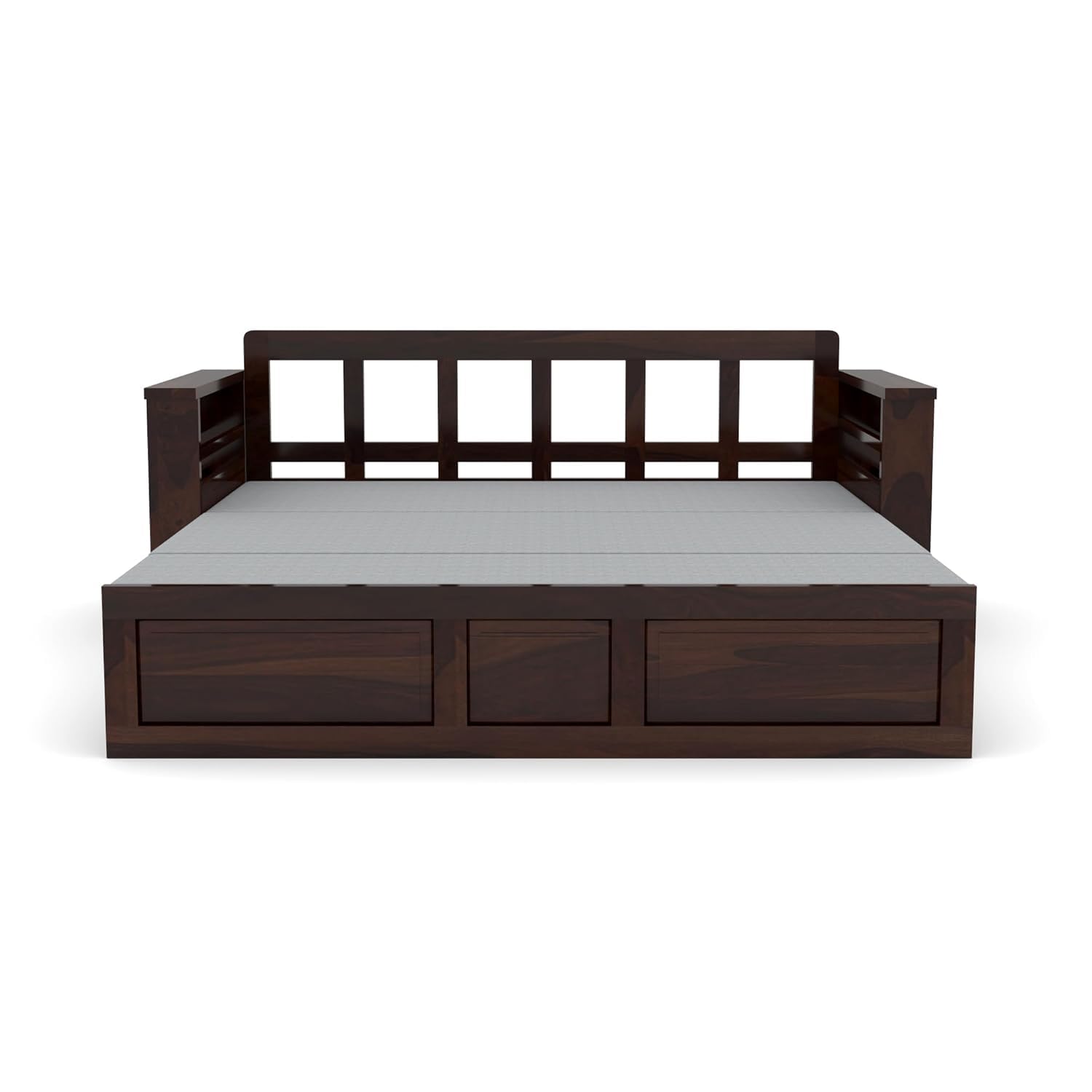 Solid Sheesham Wood Single Sofa Cum Bed | Walnut Finish