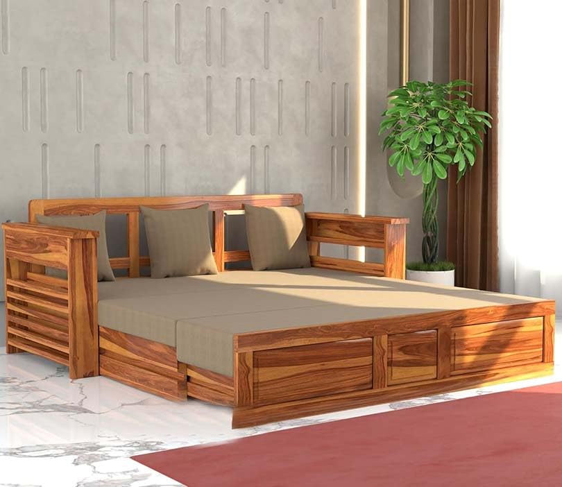 Solid Sheesham Wood  Sofa Cum Bed for Bedroom (3-Seater)