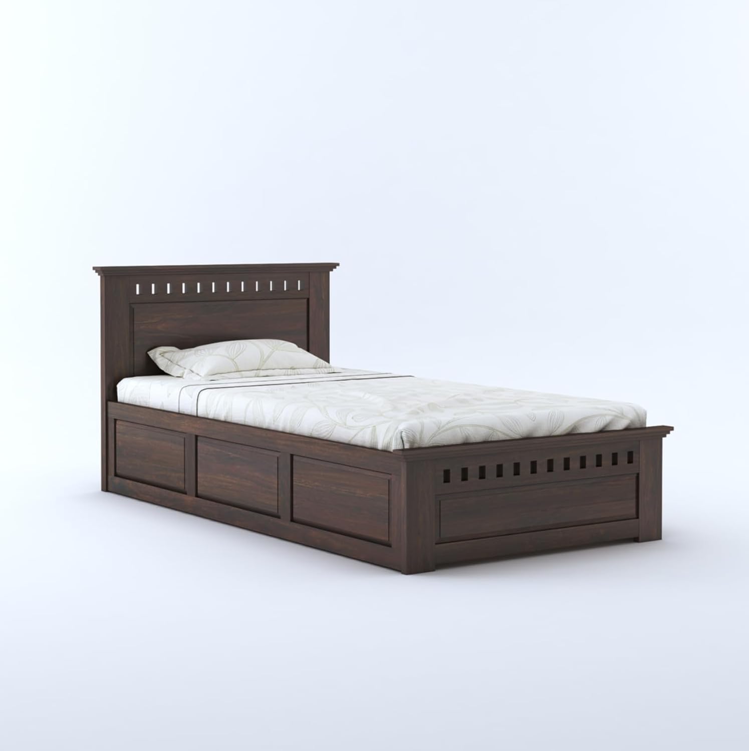 Solid Sheesham Wood Single Bed with Box Storage for Bedroom