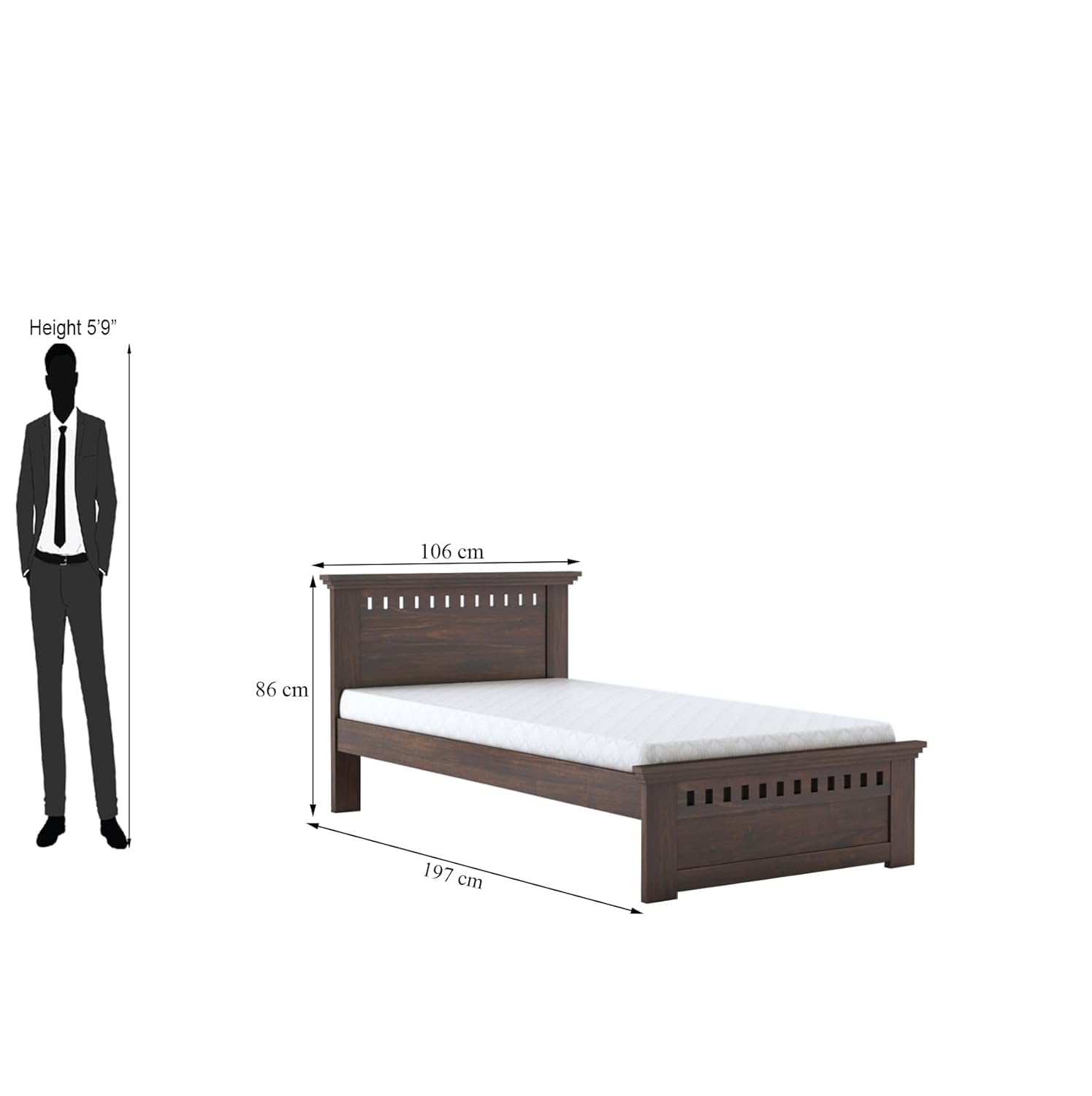 Solid Sheesham Wood Single Bed | Walnut Finish