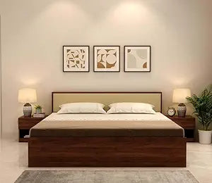 Modern King Bed with Storage - Walnut