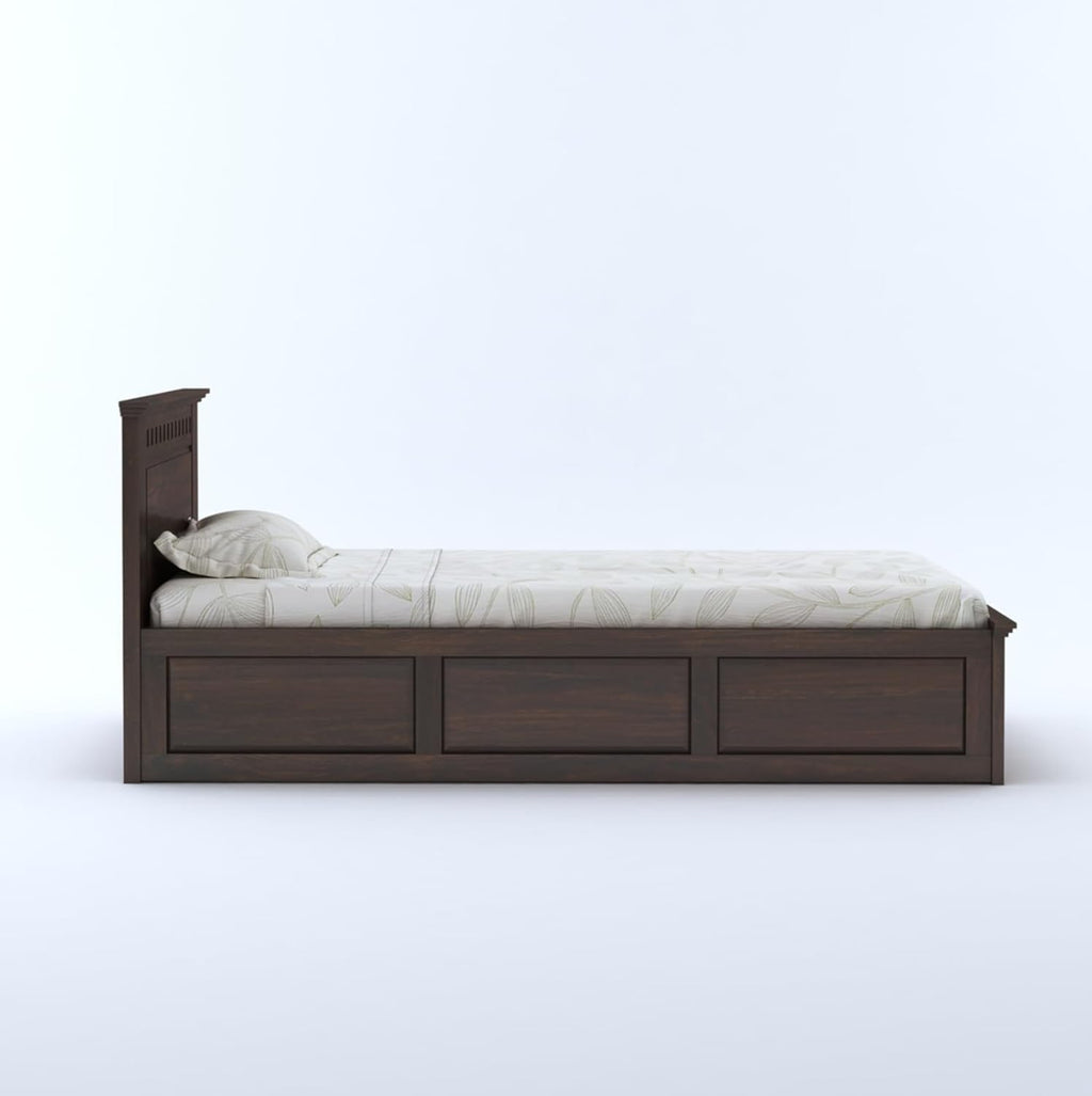 Solid Sheesham Wood Single Bed with Box Storage for Bedroom