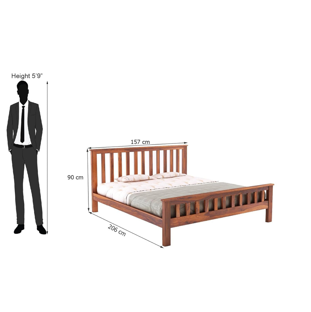 Solid Sheesham Wood Queen Size Bed - Honey Finish