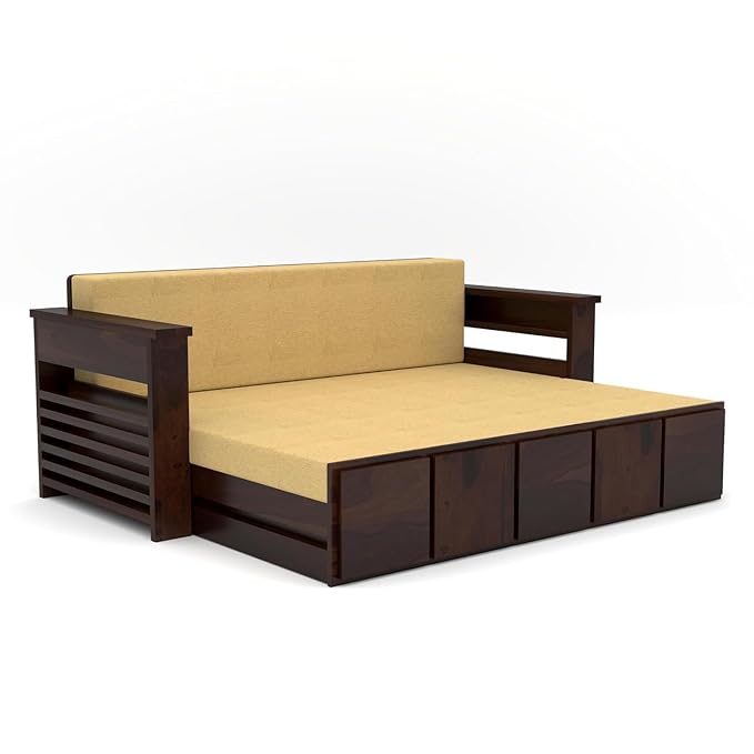Solid Sheesham 3-Seater Sofa Cum Bed - Walnut Finish