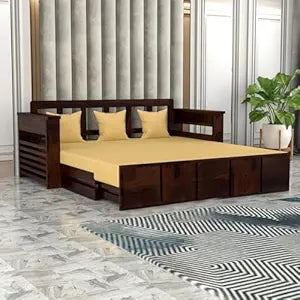Solid Sheesham 3-Seater Sofa Cum Bed - Walnut Finish