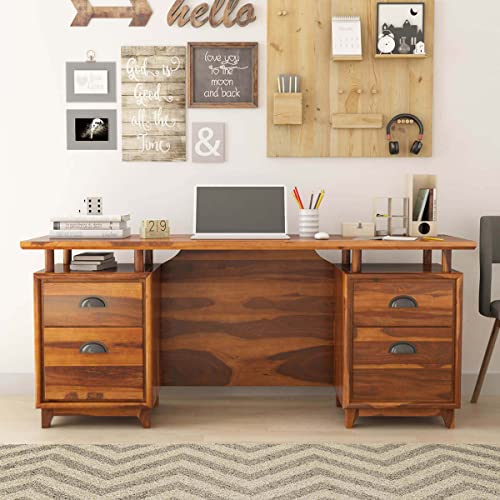 Solid Sheesham Wood Study Table with Dual Drawer Storage