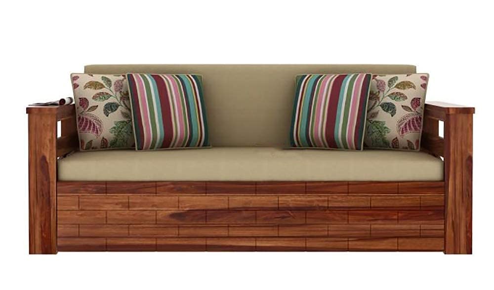 Solid Sheesham Sofa Cum Bed For Livingroom | Natural Finish