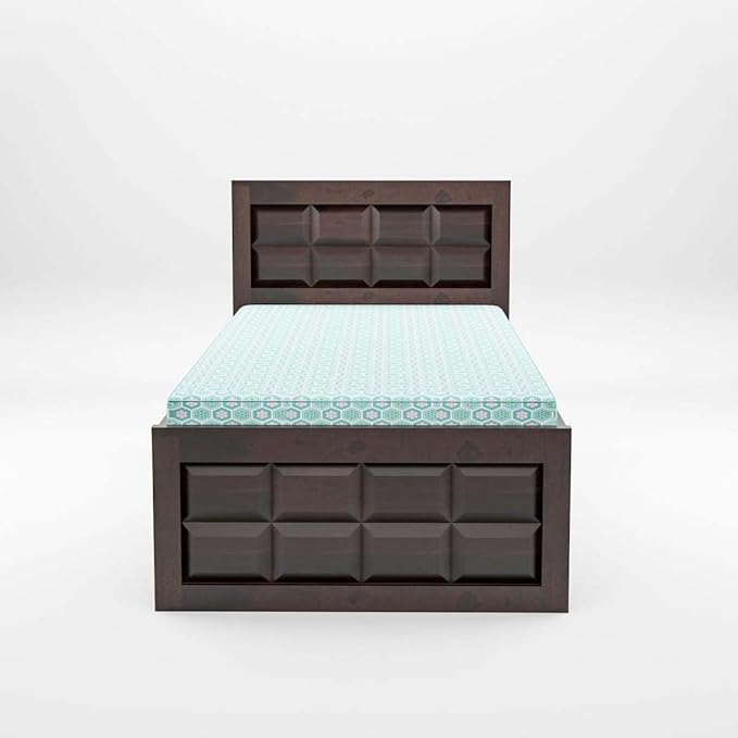Ratan Pattern Single Bed with Storage - Walnut Finish