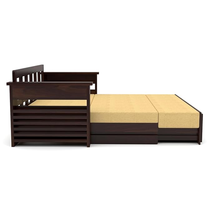 Solid Sheesham 3-Seater Sofa Cum Bed - Walnut Finish