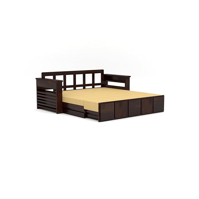 Solid Sheesham 3-Seater Sofa Cum Bed - Walnut Finish
