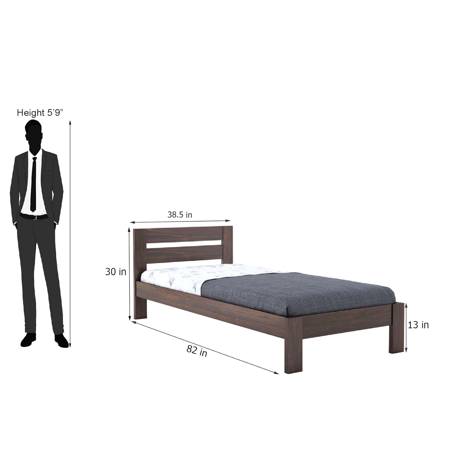 Solid Sheesham Wood Single Bed For Bedroom | Walnut Finish