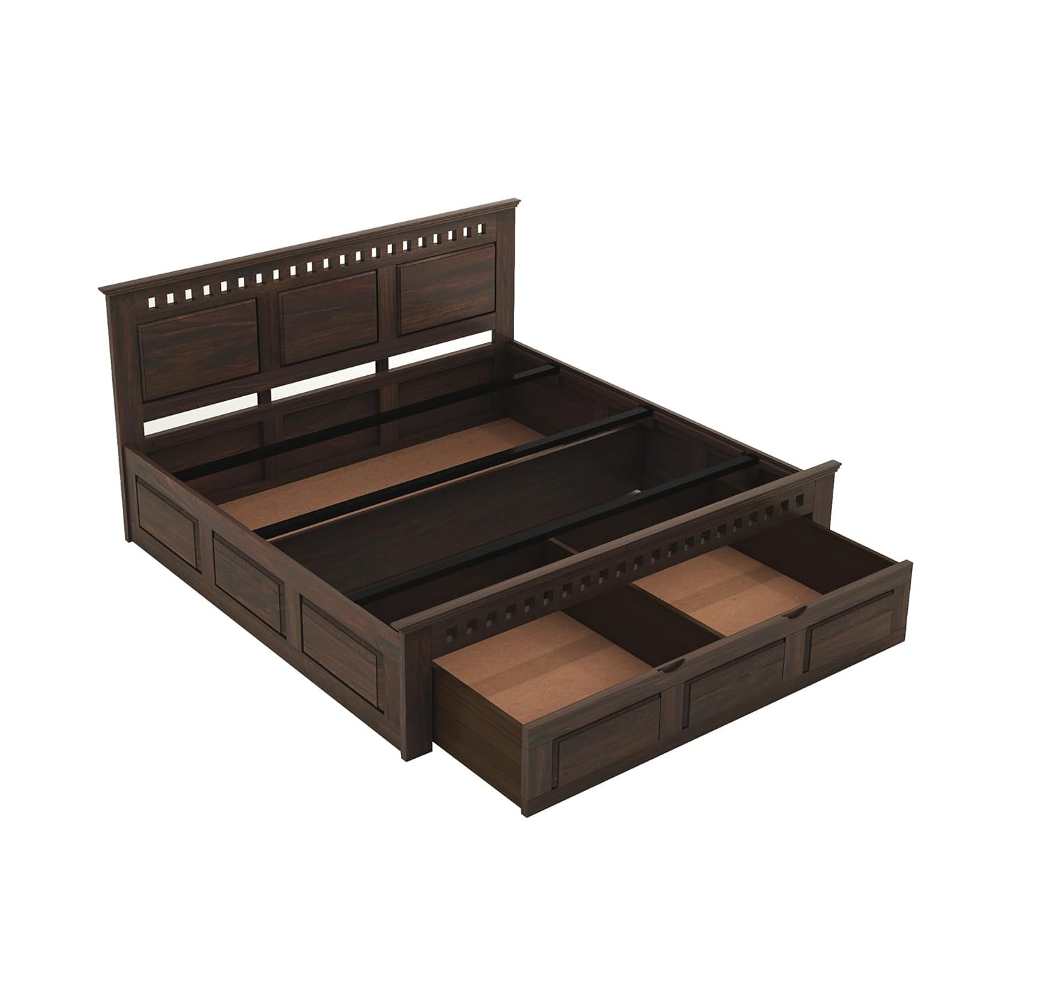 Kuber King Sheesham Bed with Drawers - Walnut Finish