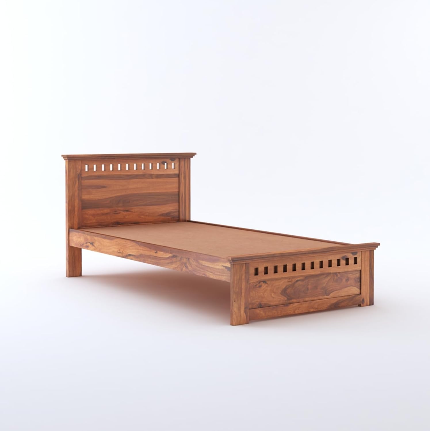 Solid Sheesham Wood Single Bed | Natural Finish