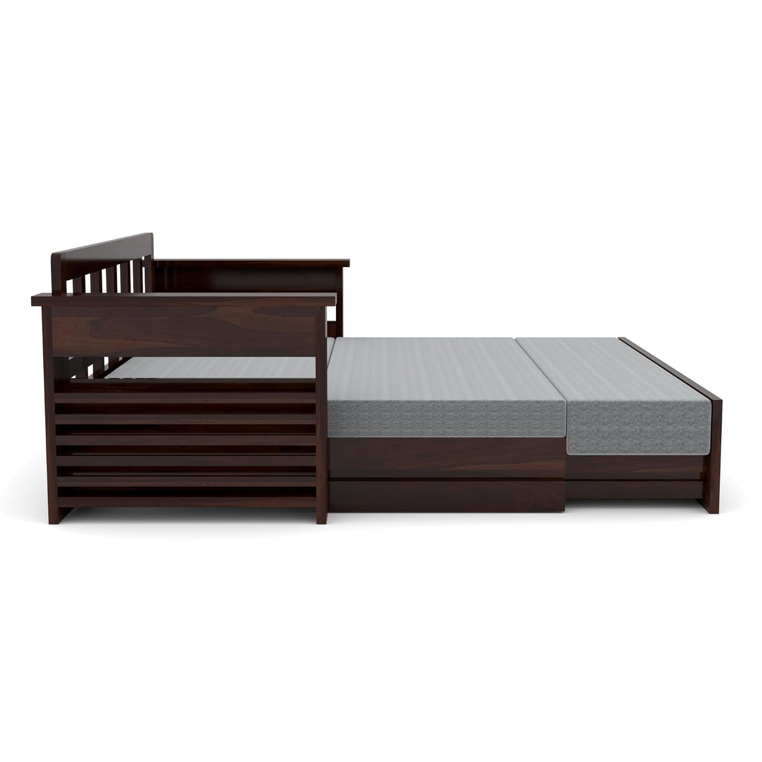 Solid Sheesham Wood Single Sofa Cum Bed | Walnut Finish