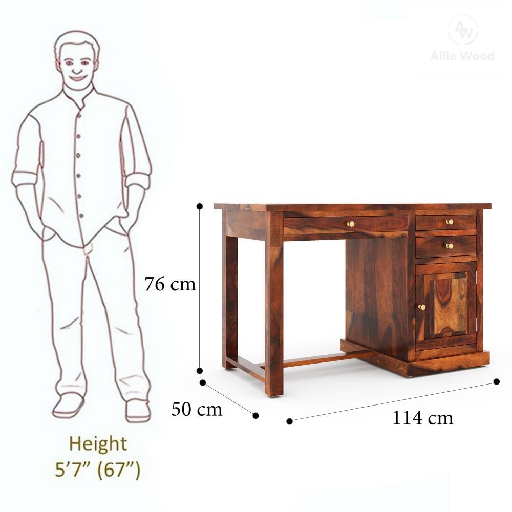 Sheesham Wood Study Table with Storage - Honey Finish