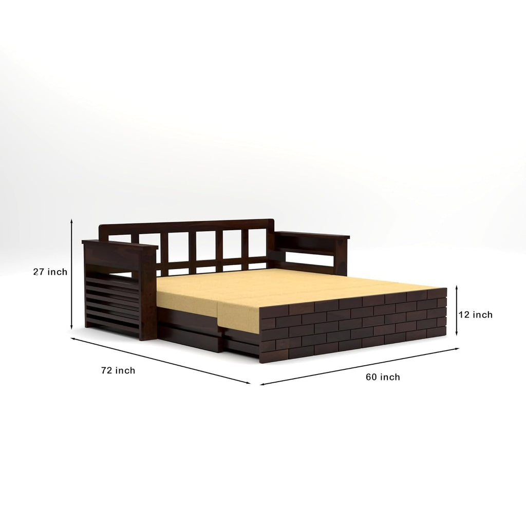 3-Seater Sheesham Wood Sofa Cum Bed - Walnut Finish