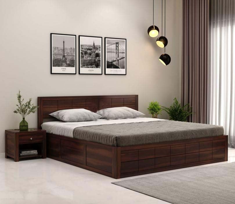 King Size Sheesham Bed with Box Storage - Walnut Finish