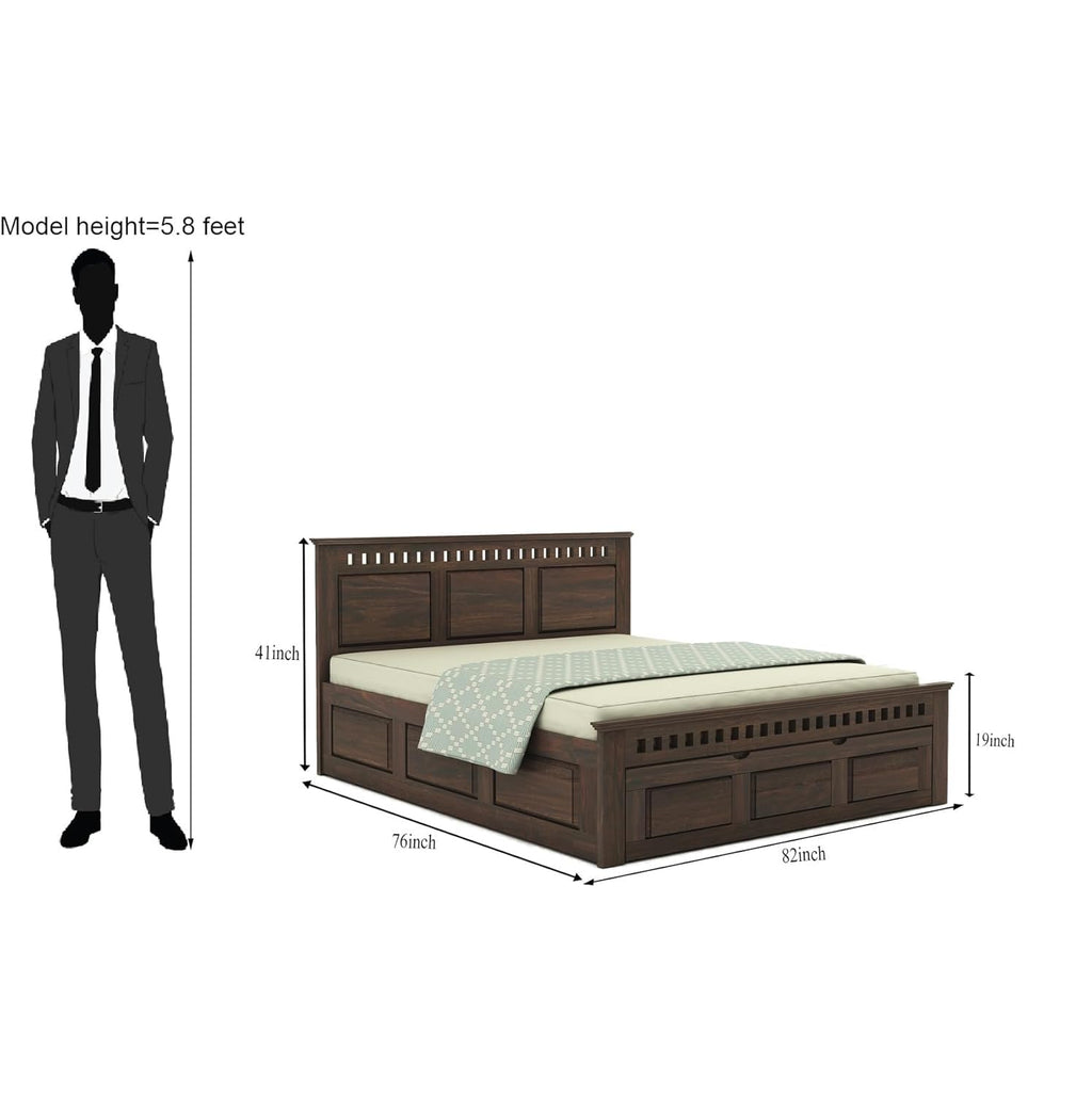 Kuber King Sheesham Bed with Drawers - Walnut Finish