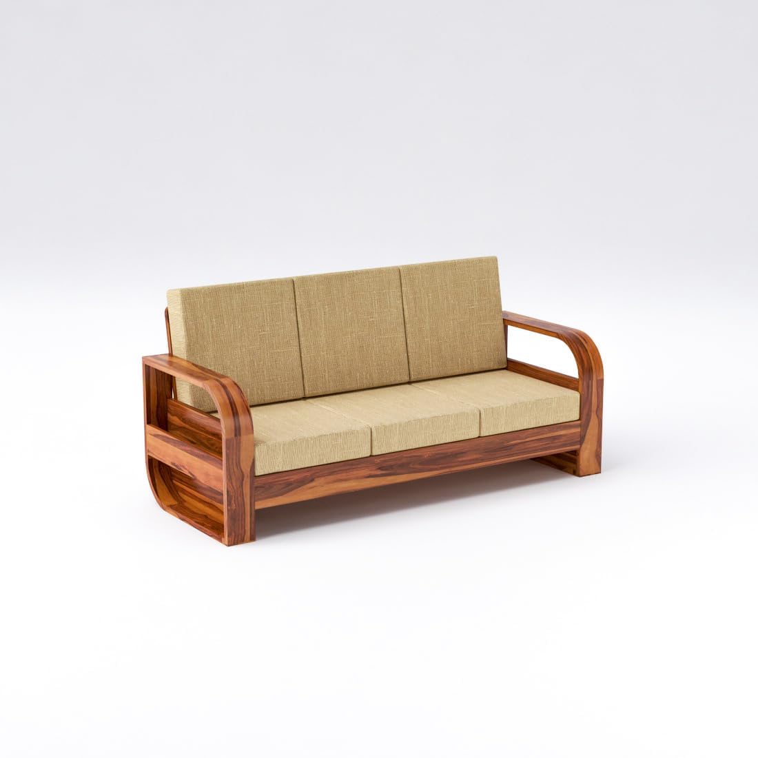 Solid Sheesham 3-Seater Sofa - Honey Finish