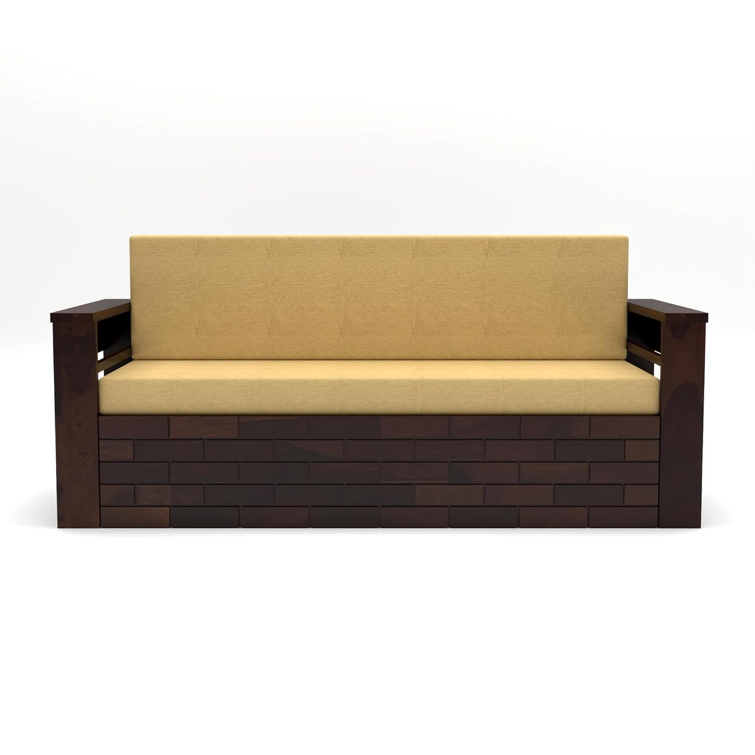 3-Seater Sheesham Wood Sofa Cum Bed - Walnut Finish