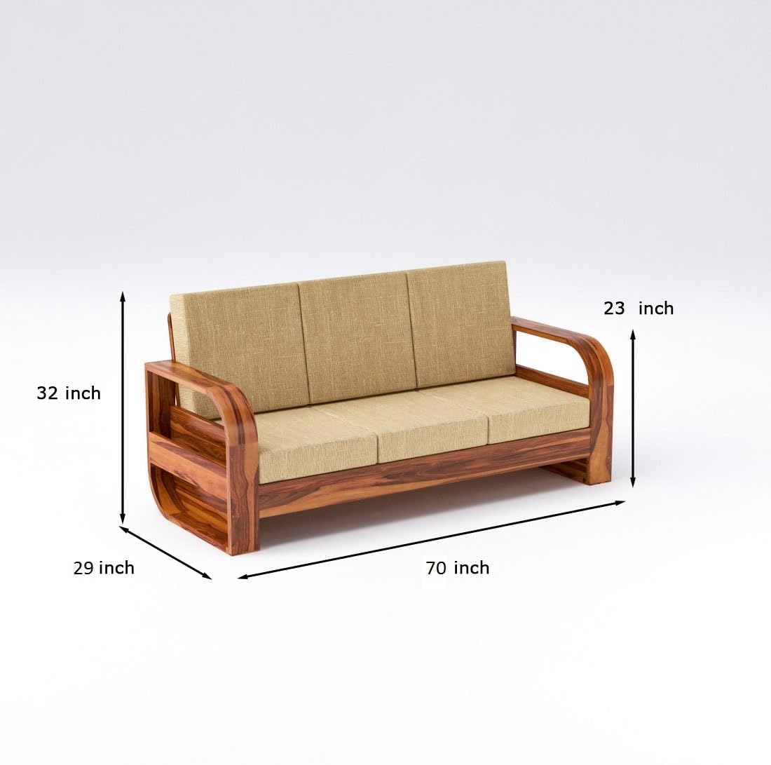 Solid Sheesham 3-Seater Sofa - Honey Finish