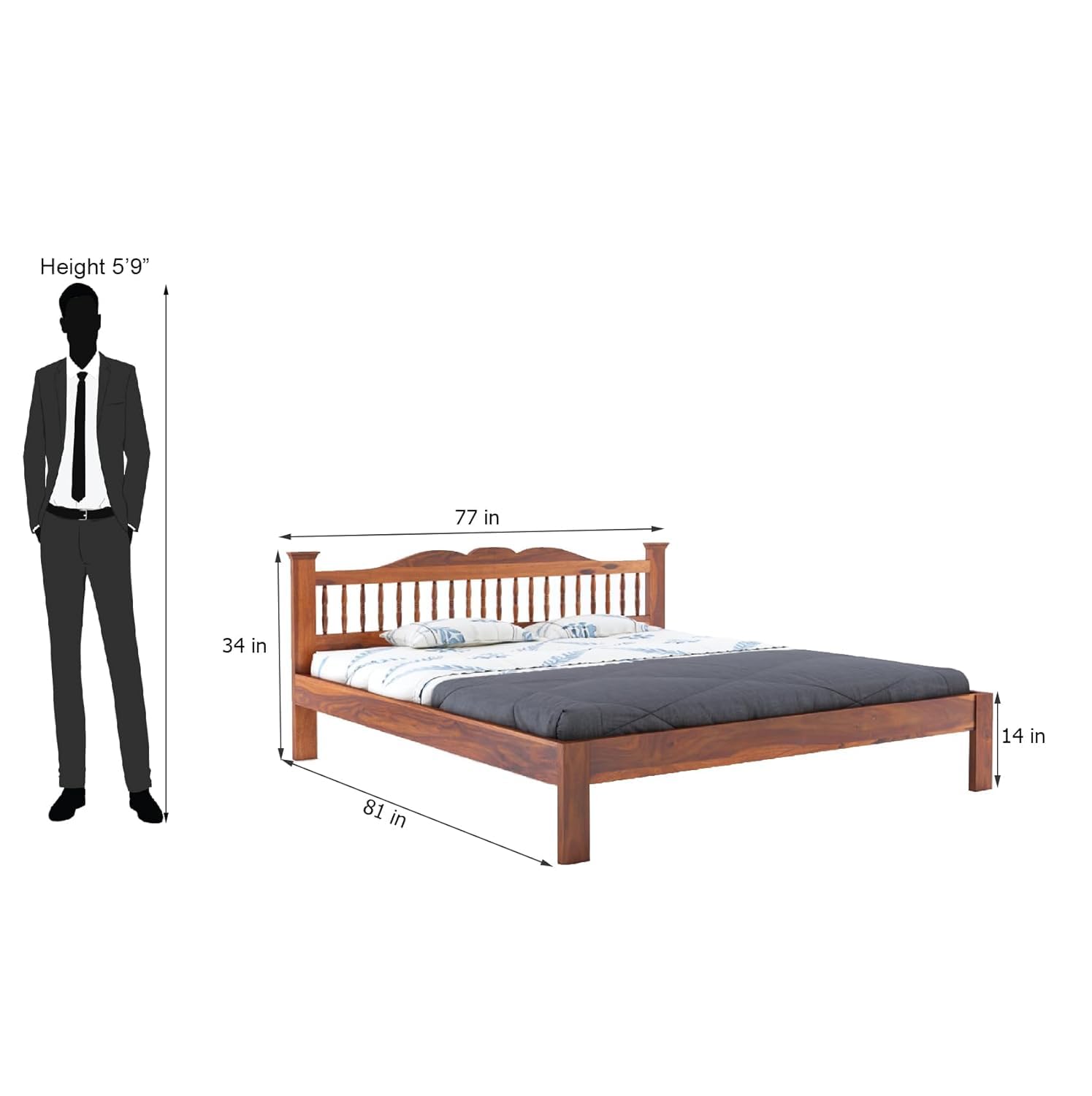 Solid Sheesham Wood King Size Bed - Natural Finish