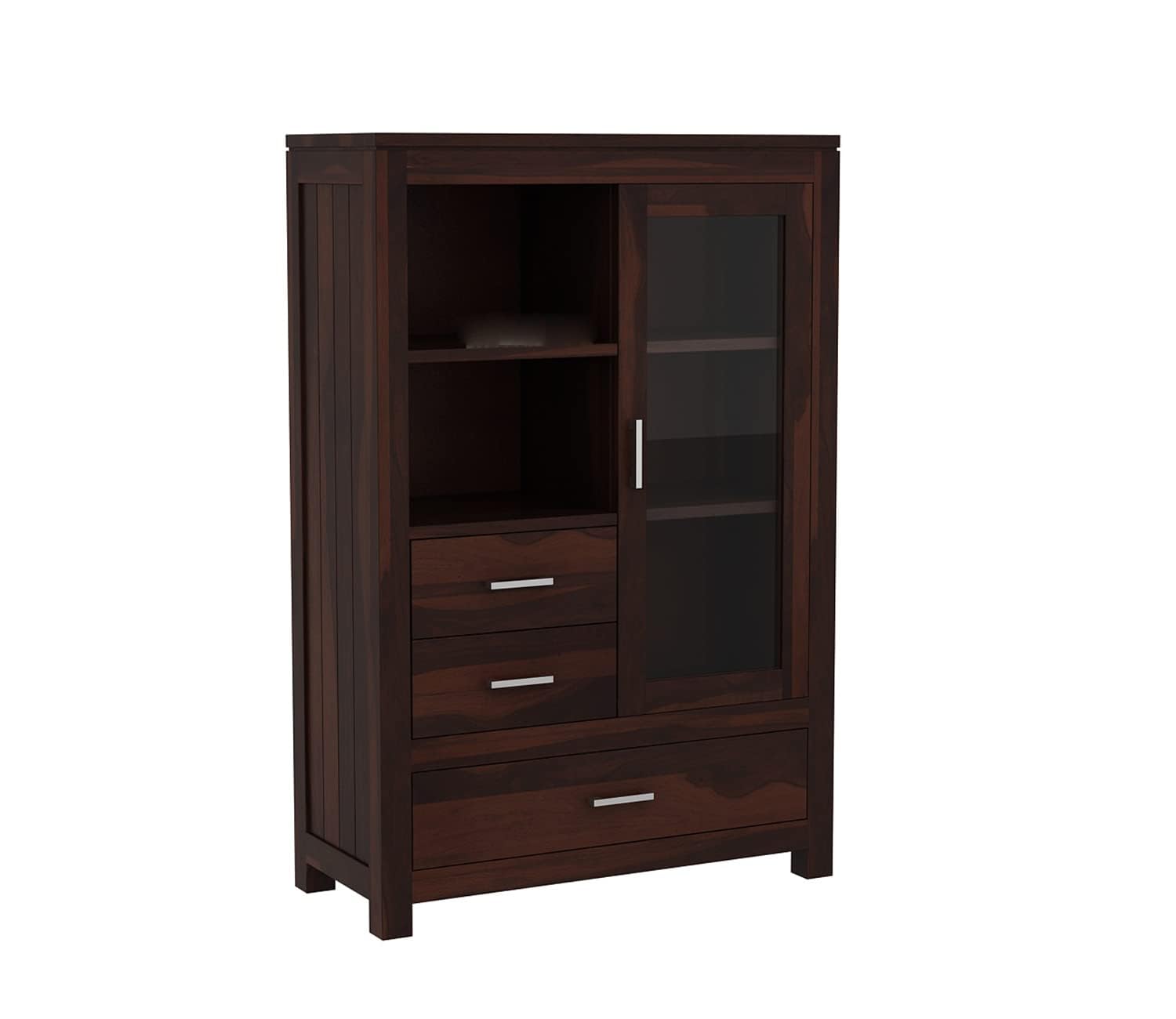 Sheesham Bookshelf & Crockery Cabinet - Walnut Finish