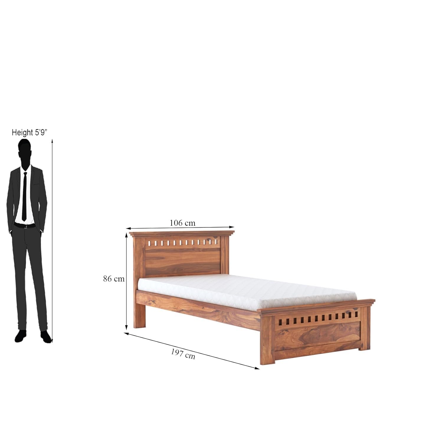 Solid Sheesham Wood Single Bed | Natural Finish