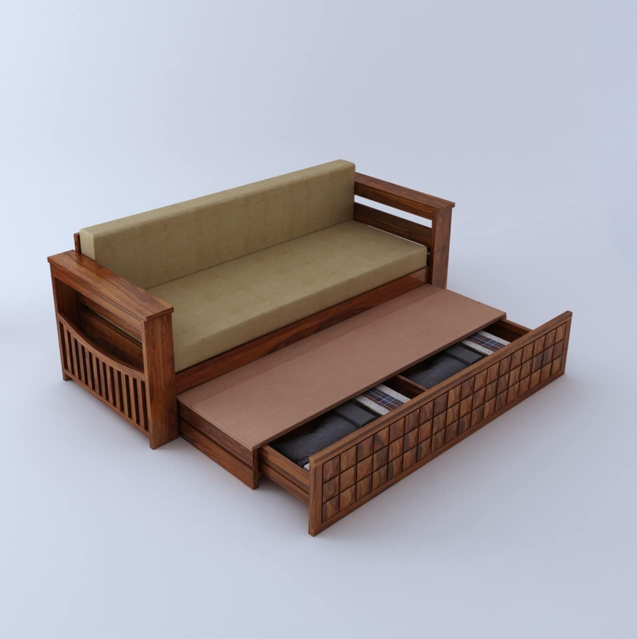 Diamond 3-Seater Sheesham Sofa Cum Bed for bedroom