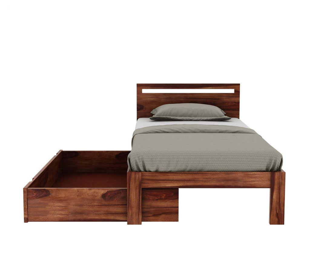 Single Sheesham Bed with Drawer Storage - Natural Finish
