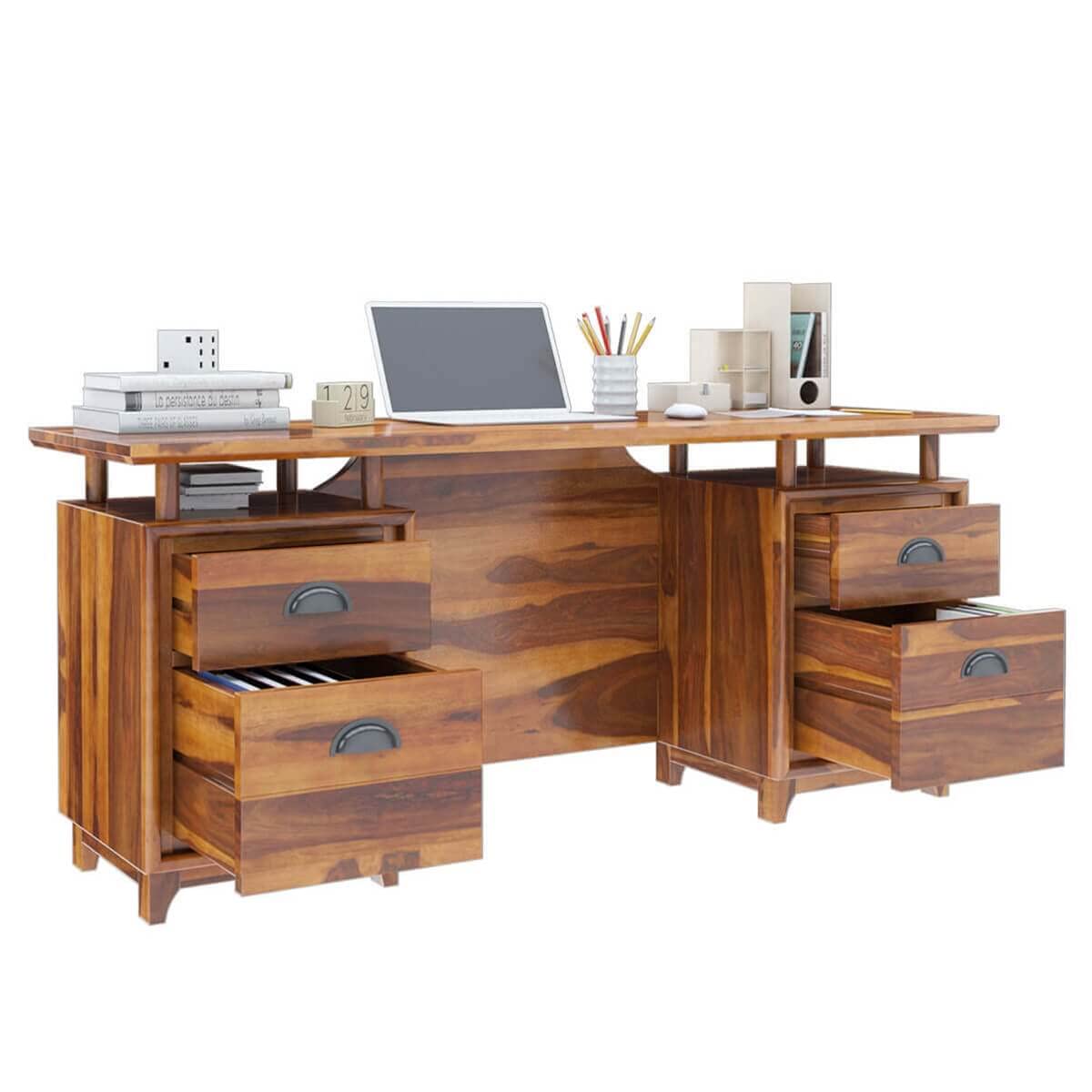 Solid Sheesham Wood Study Table with Dual Drawer Storage