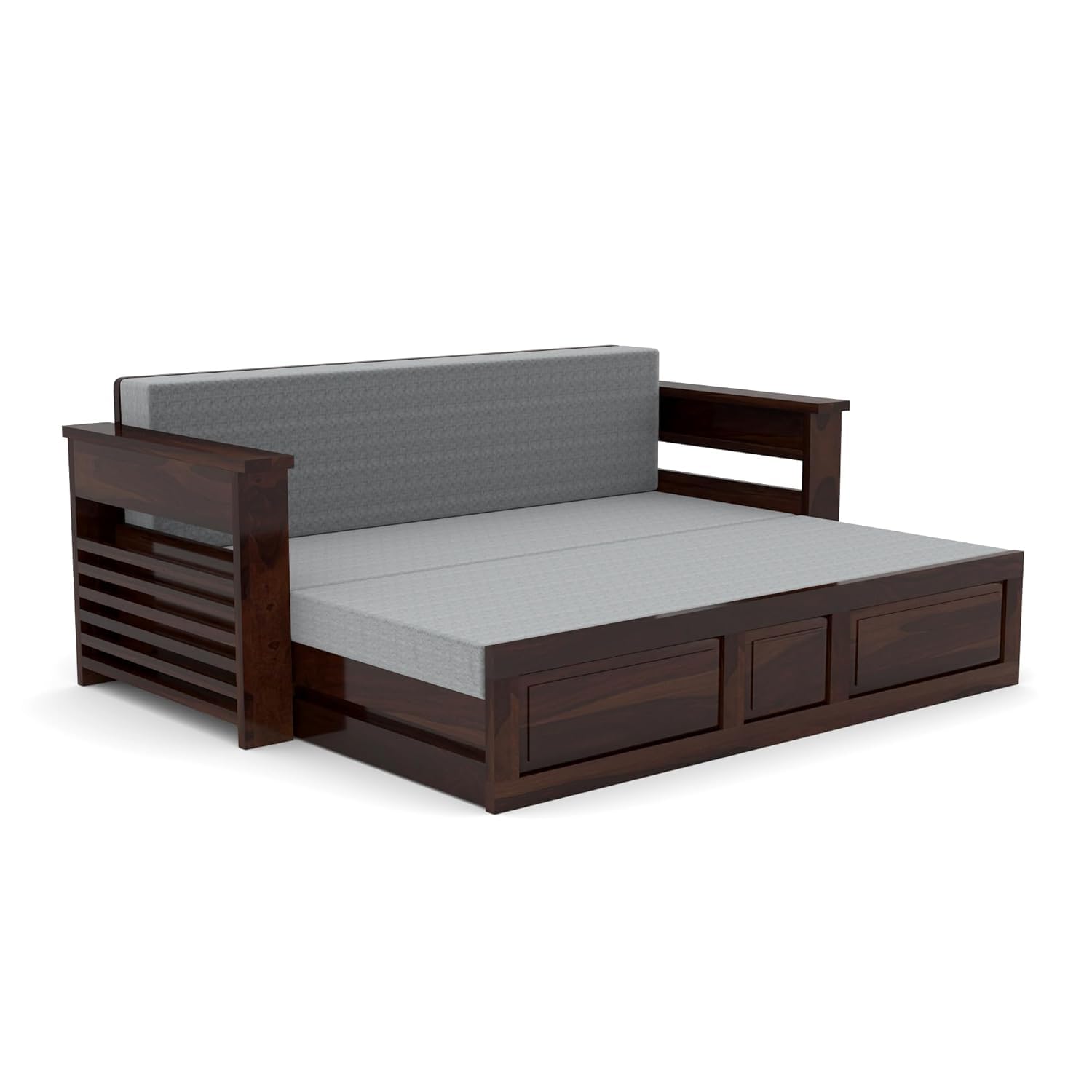 Solid Sheesham Wood Single Sofa Cum Bed | Walnut Finish