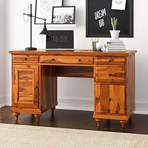 Solid Wood Study Desk with 4 Drawers