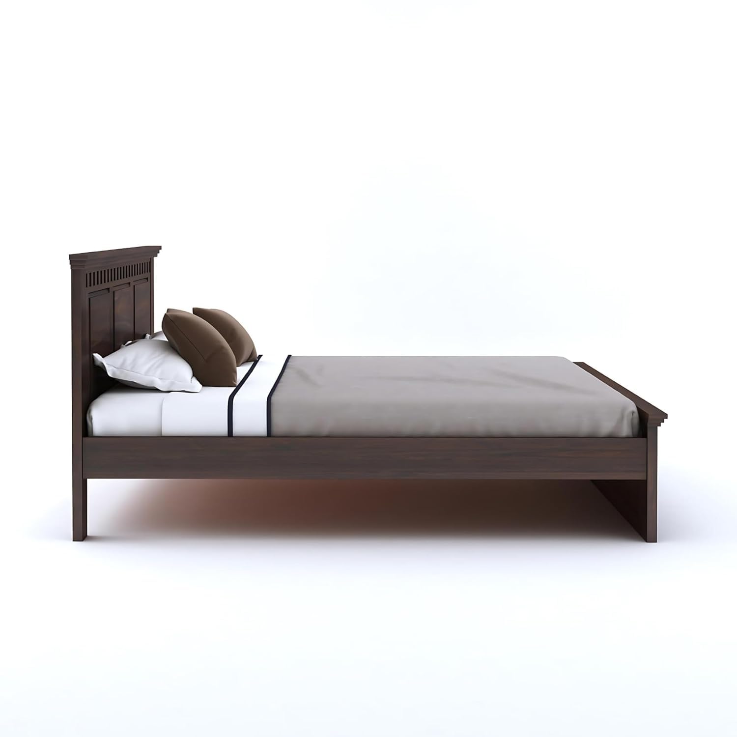 Solid Sheesham Wood Queen Size Bed - Walnut Finish