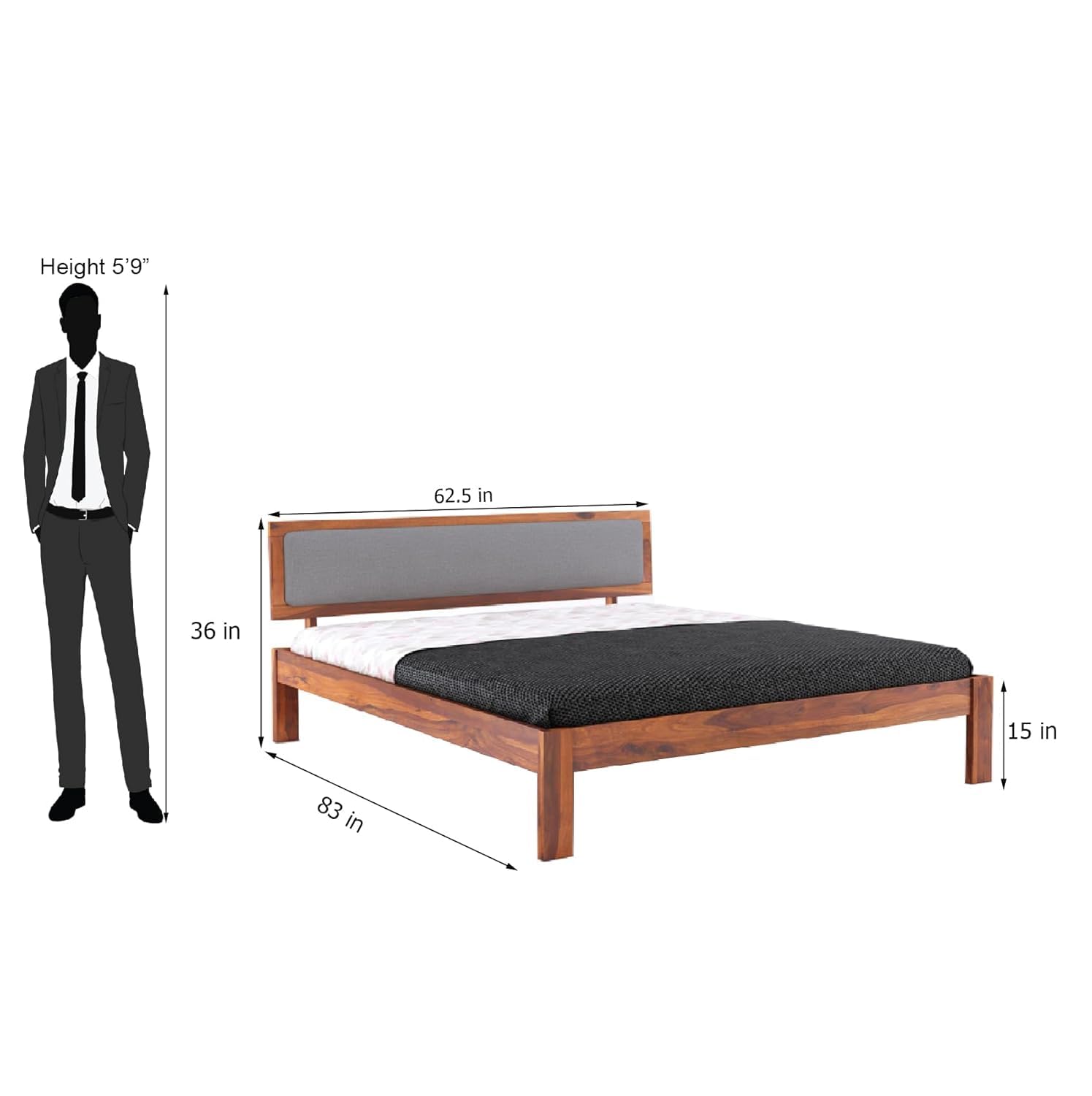 Solid Sheesham Wood Queen Bed  For Bedroom
