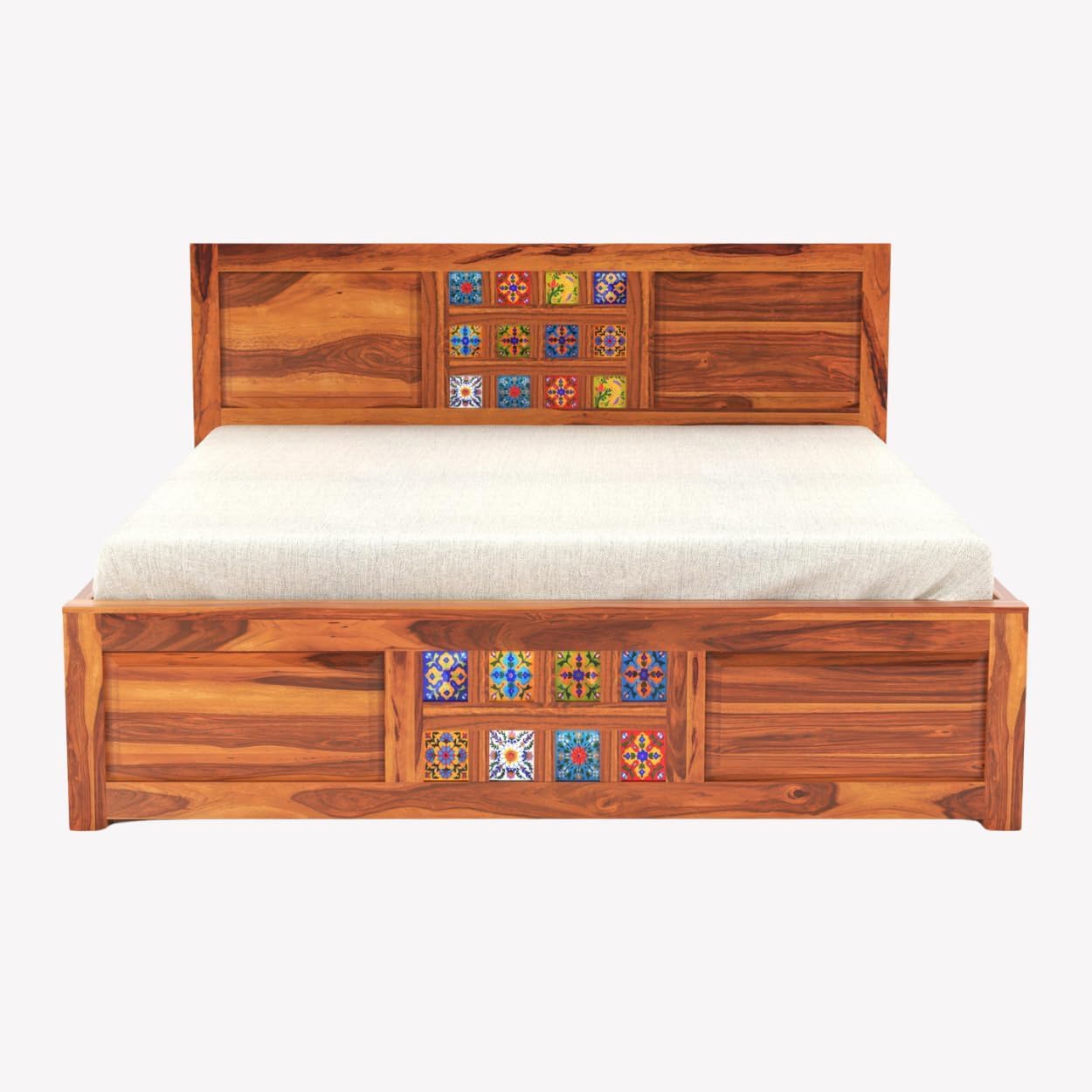 Rajasthani Jodhpuri Sheesham Wood Tile King Size Bed