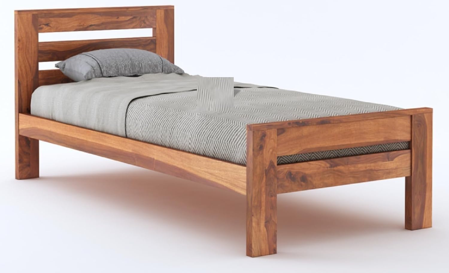 Premium Single Size Solid Sheesham Bed | Ntural Finish