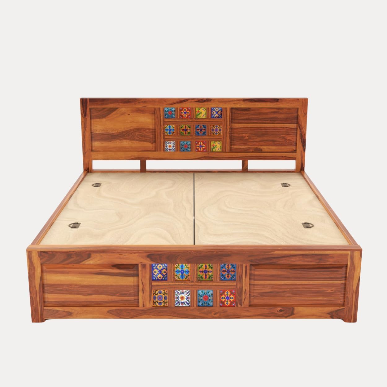 Rajasthani Jodhpuri Sheesham Wood Tile King Size Bed
